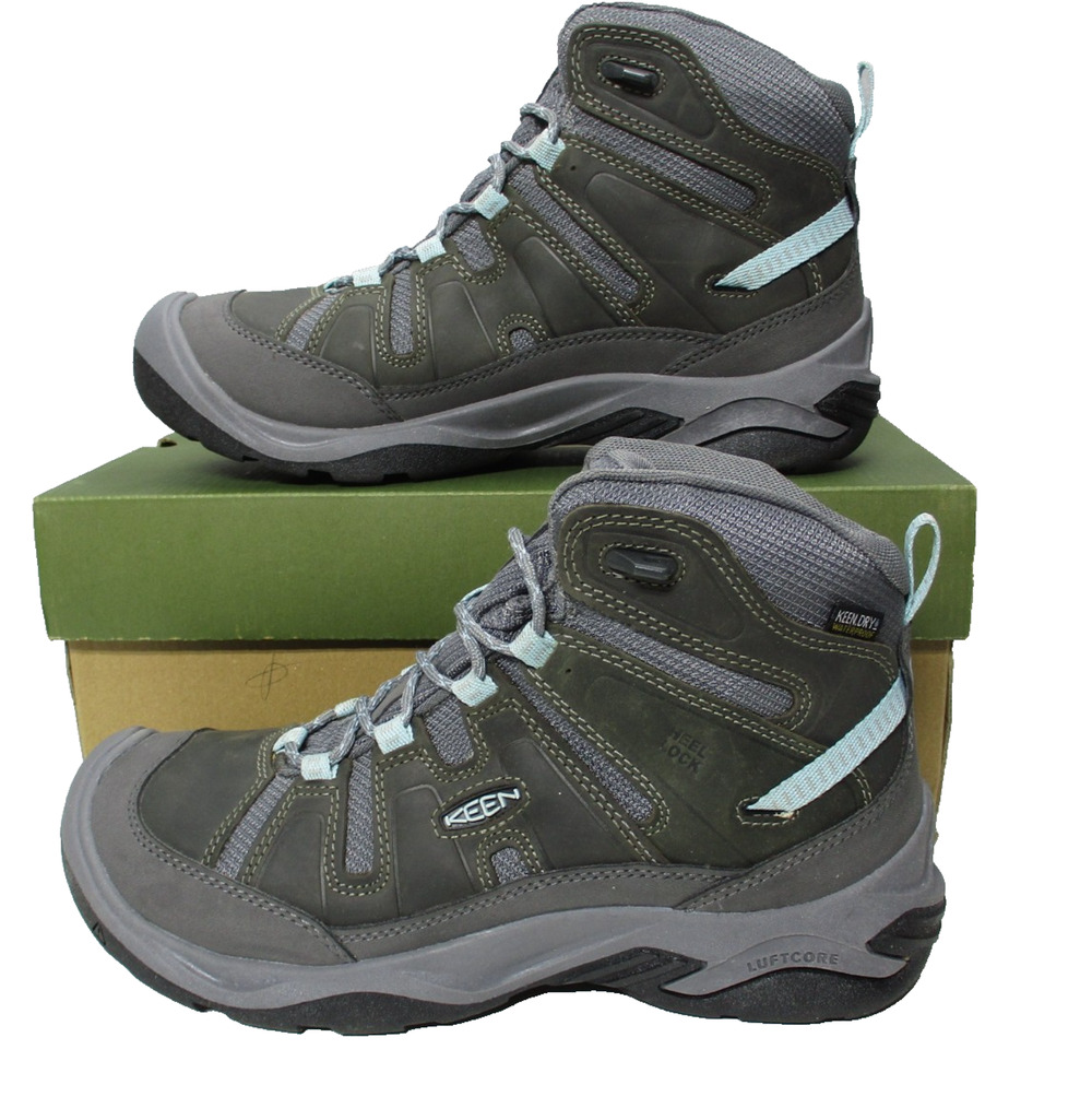 KEEN Circadia Mid Hiking Boots Womens Sz 9 Gray Blue Leather Waterproof